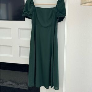 NWT Commense Emerald Green Midi Dress Medium Puff Sleeves